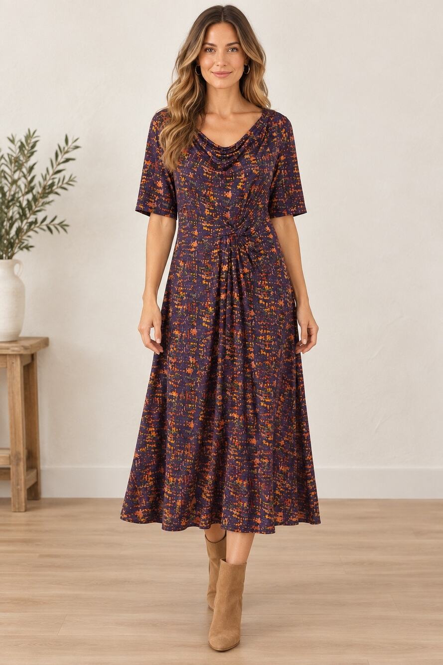 Boden Lydia Dress Purple Abstract Print Jersey Knit 16 Long Artsy Maximalist
